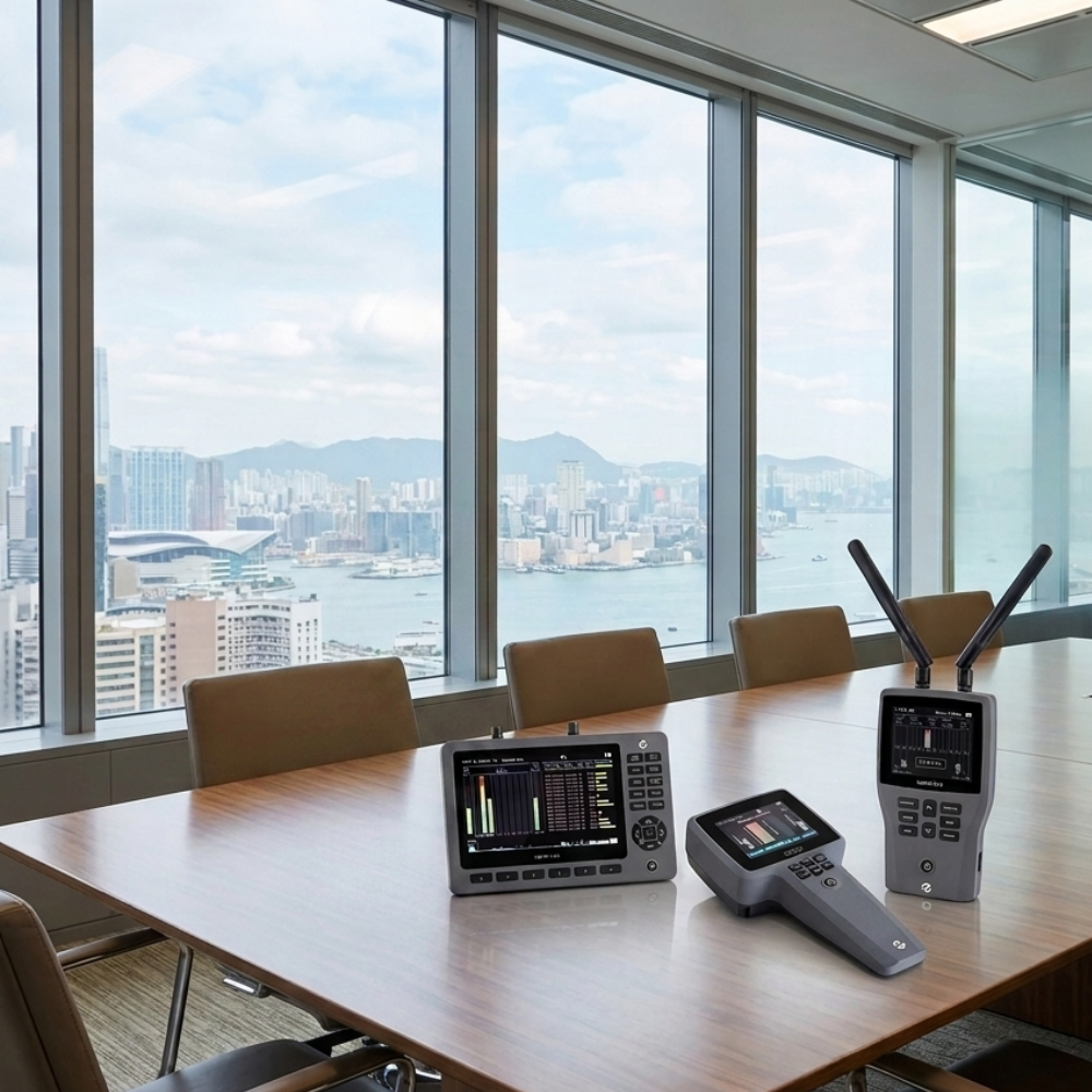 WAM-X25, EDD-24T, and WAM-X10 detectors on a boardroom table